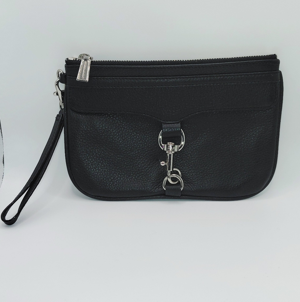 Rebecca Minkoff Black Pebbled Leather Wristlet Clutch - Picture 1 of 8